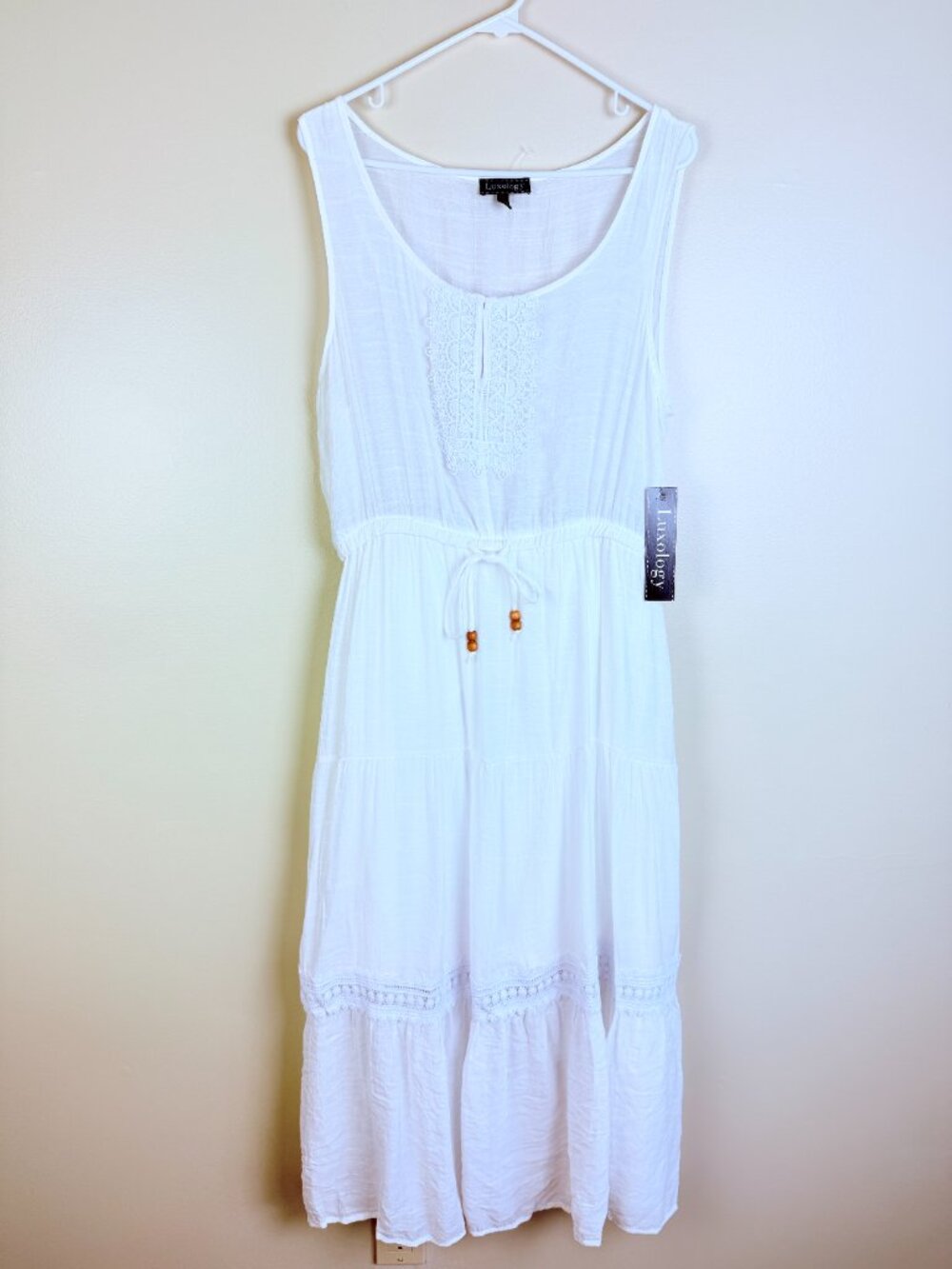 NWT Luxology Crochet Trim Drawstring Waist Maxi Dress Size 14